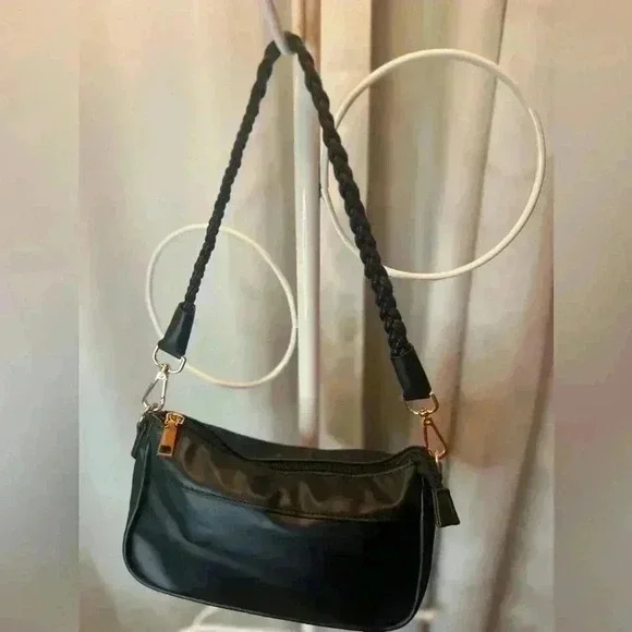 Black Vegan leather shoulder bag with braided strap - Picture 7 of 7